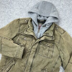 Levi's Jacket Mens Medium Olive Green Hooded Utility Trucker Sherpa Lined Coat